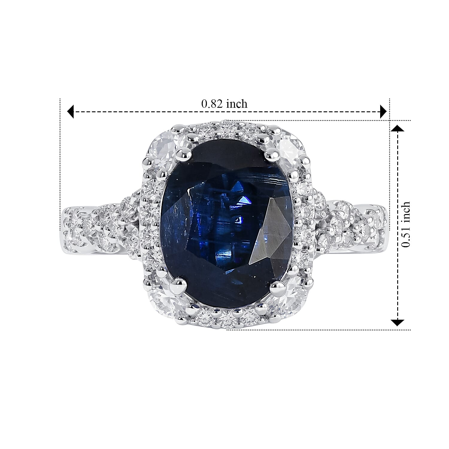 Certified and Appraised D'Joy Premium Kashmir Kyanite and Moissanite 4.10 ctw Ring in Rhodium Over Sterling Silver (Size 6.0)