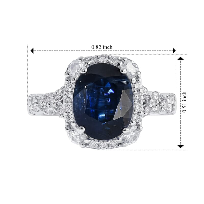 Certified and Appraised D'Joy Premium Kashmir Kyanite and Moissanite 4.10 ctw Ring in Rhodium Over Sterling Silver (Size 6.0)