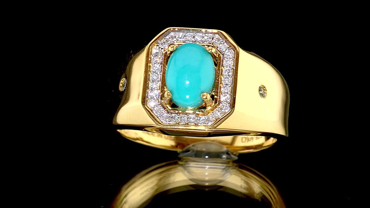 D''Joy Premium Sleeping Beauty Turquoise and Multi Gemstone 1.35 ctw Men''s Ring in 18K Vermeil Yellow Gold Over Sterling Silver (Size 9.0)