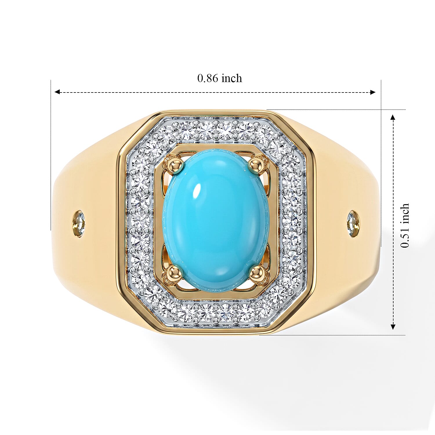D'Joy Premium Sleeping Beauty Turquoise and Multi Gemstone 1.35 ctw Men's Ring in 18K Vermeil Yellow Gold Over Sterling Silver (Size 9.0)