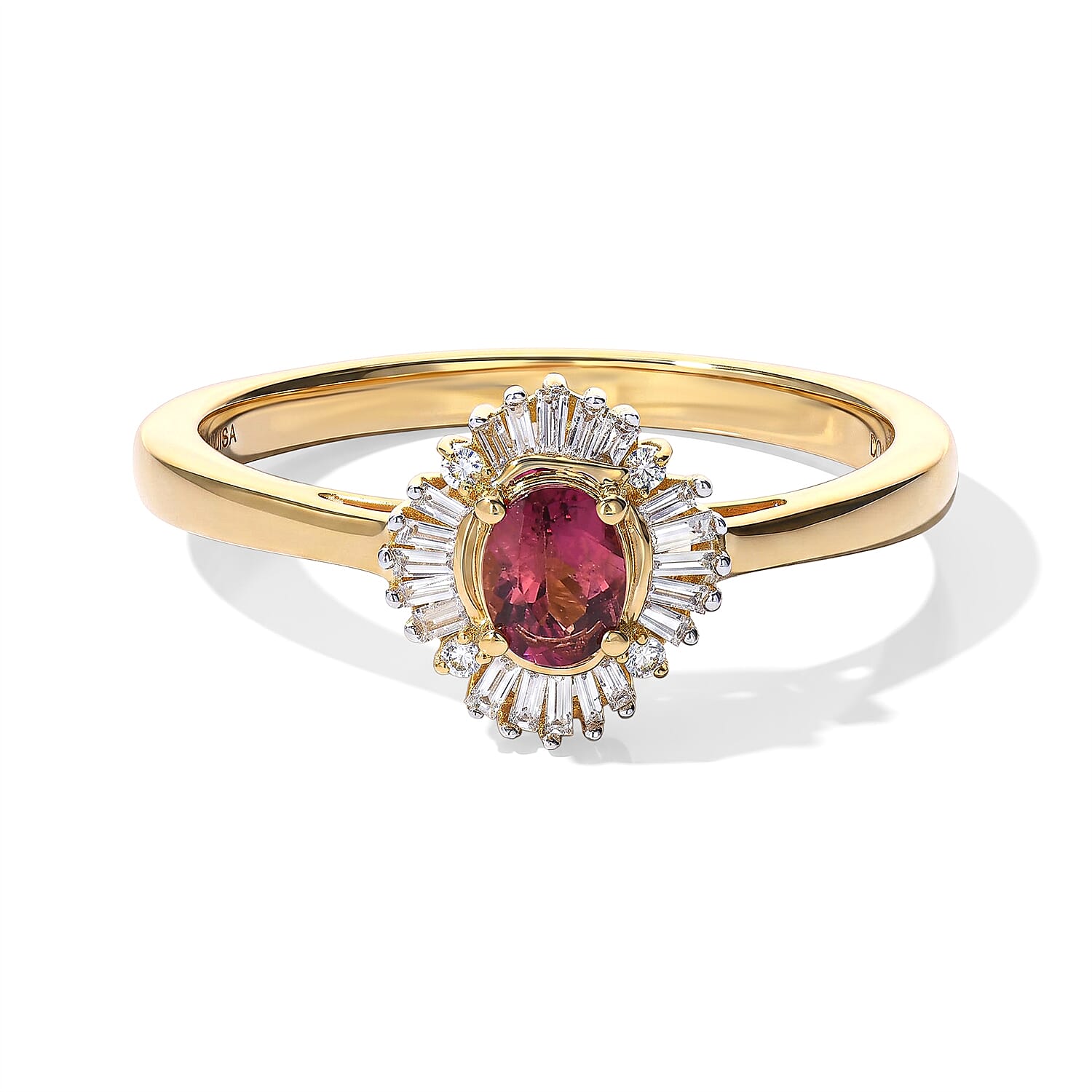 D'Joy Premium Ouro Fino Rubellite, Paraiba Tourmaline and Diamond 0.50 ctw Astral Halo Ring in 18K Vermeil Yellow Gold Over Sterling Silver (Size 5.0)