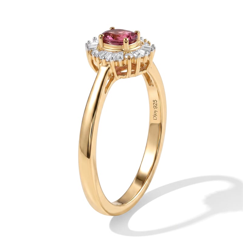 D'Joy Premium Ouro Fino Rubellite, Paraiba Tourmaline and Diamond 0.50 ctw Astral Halo Ring in 18K Vermeil Yellow Gold Over Sterling Silver (Size 5.0)