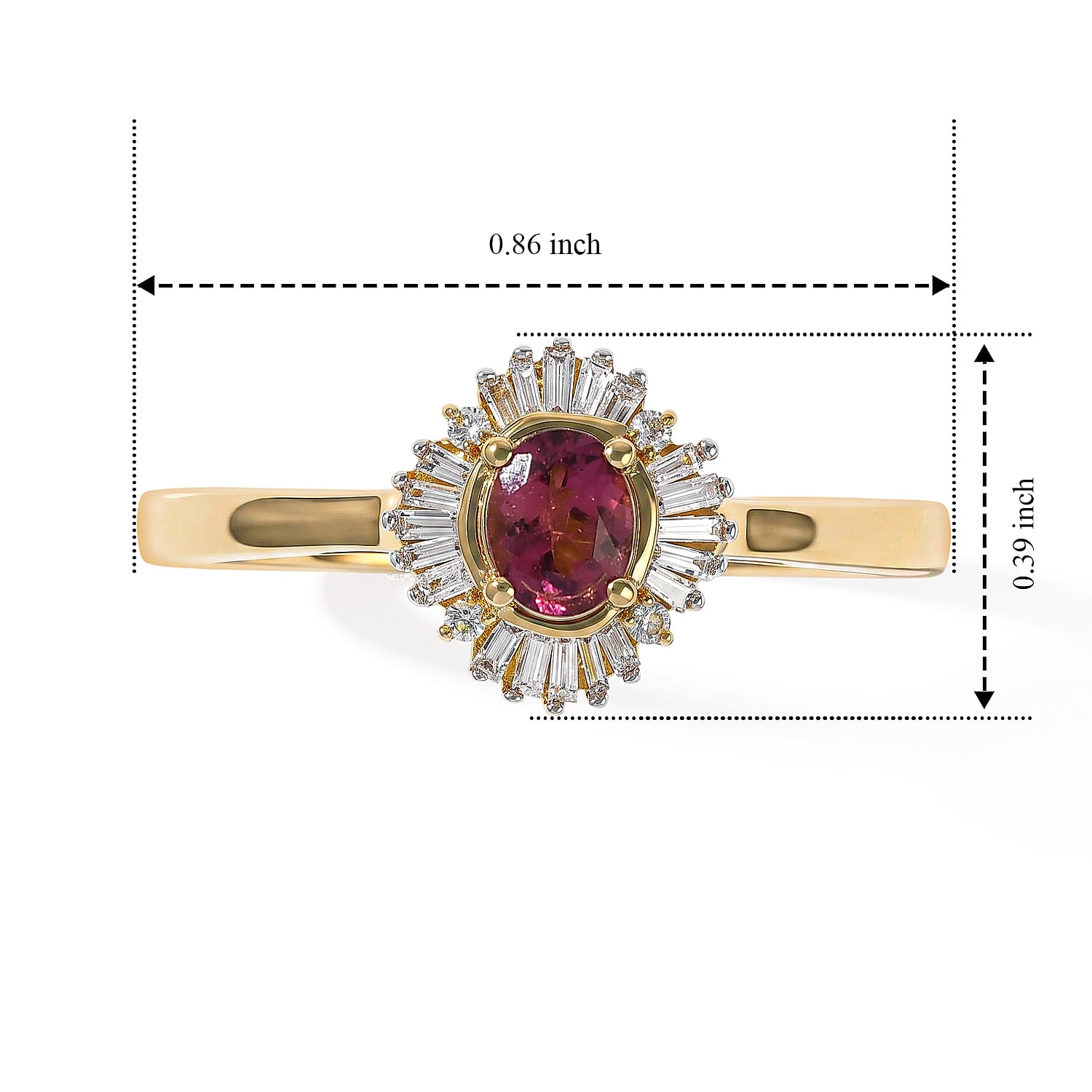 D'Joy Premium Ouro Fino Rubellite, Paraiba Tourmaline and Diamond 0.50 ctw Astral Halo Ring in 18K Vermeil Yellow Gold Over Sterling Silver (Size 5.0)