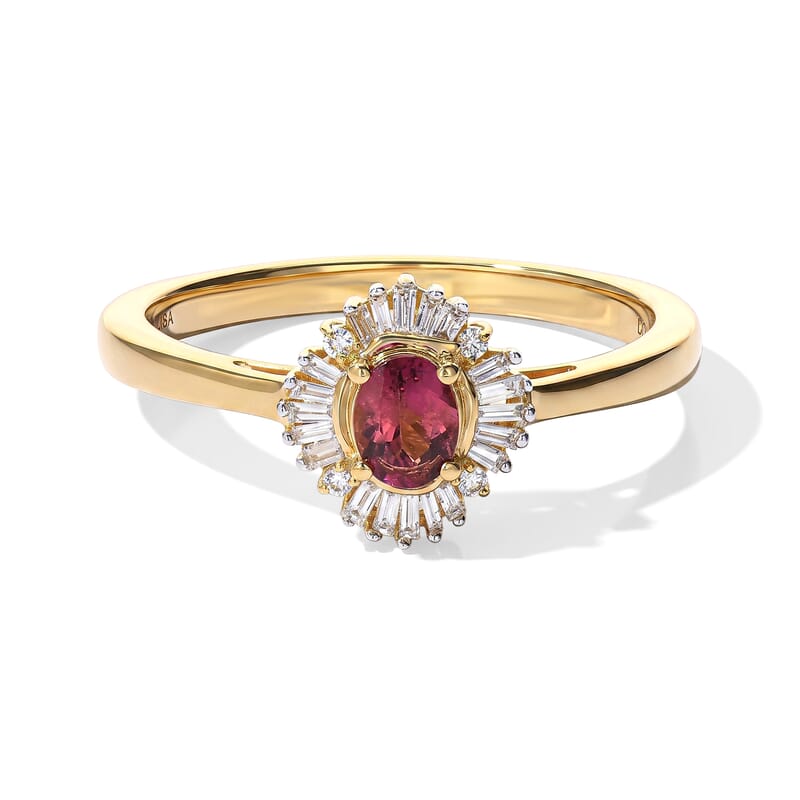 D'Joy Premium Ouro Fino Rubellite, Paraiba Tourmaline and Diamond 0.50 ctw Astral Halo Ring in 18K Vermeil Yellow Gold Over Sterling Silver (Size 6.0)