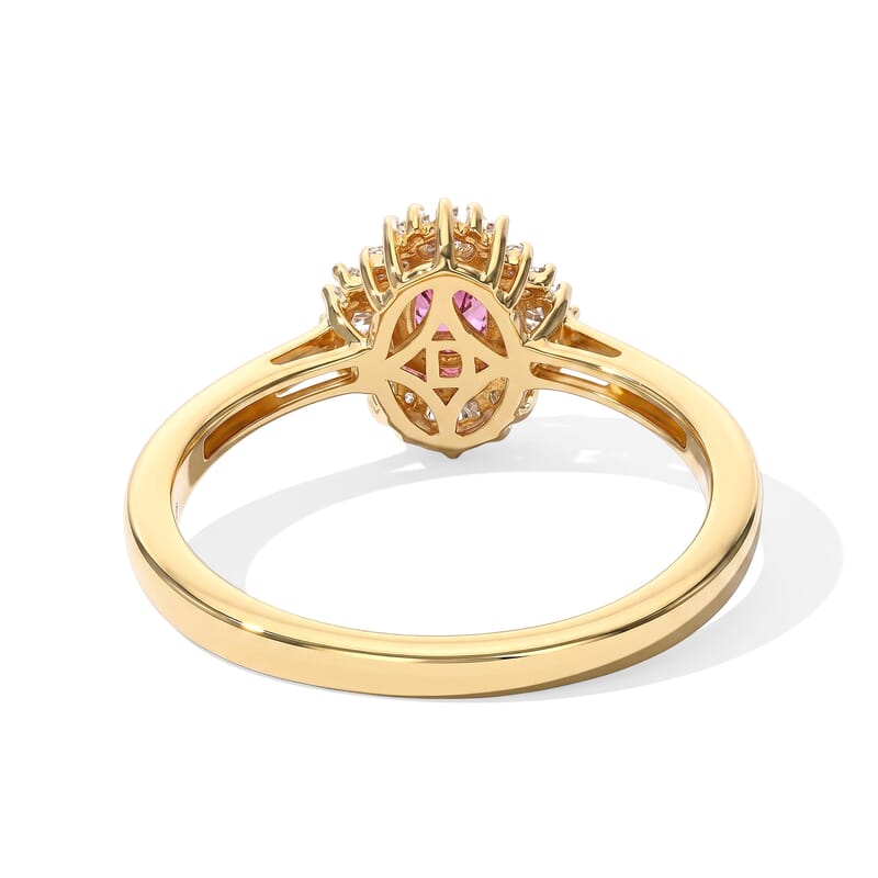 D'Joy Premium Ouro Fino Rubellite, Paraiba Tourmaline and Diamond 0.50 ctw Astral Halo Ring in 18K Vermeil Yellow Gold Over Sterling Silver (Size 6.0)