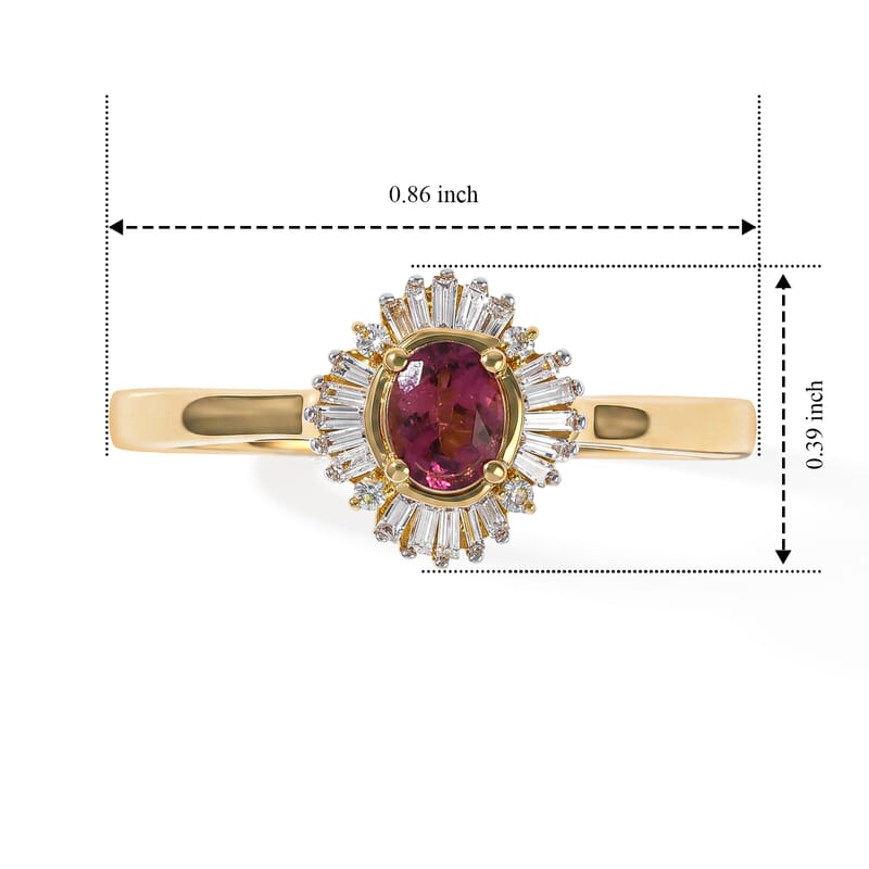 D'Joy Premium Ouro Fino Rubellite, Paraiba Tourmaline and Diamond 0.50 ctw Astral Halo Ring in 18K Vermeil Yellow Gold Over Sterling Silver (Size 6.0)