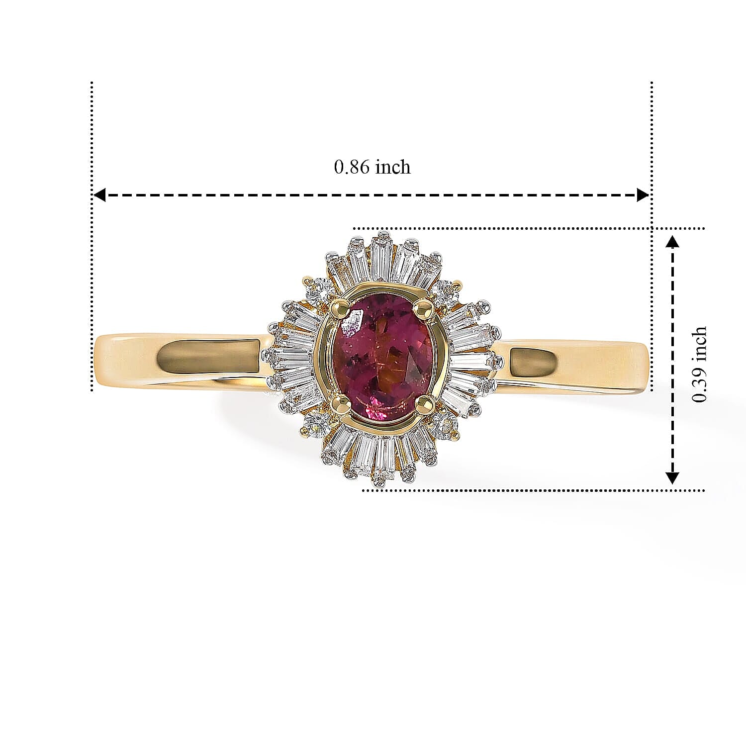 D'Joy Premium Ouro Fino Rubellite, Paraiba Tourmaline and Diamond 0.50 ctw Astral Halo Ring in 18K Vermeil Yellow Gold Over Sterling Silver (Size 6.0)