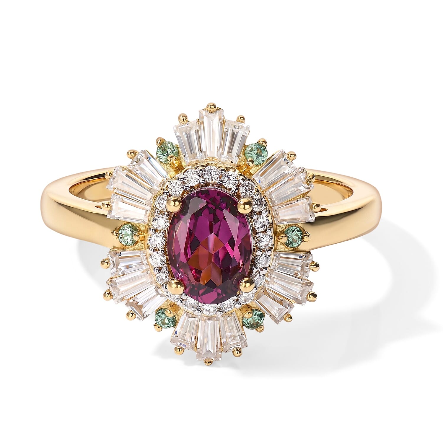 D''Joy AAA Radiant Ember Garnet and Multi Gemstone 1.85 ctw Ring in 18K Vermeil Yellow Gold Over Sterling Silver (Size 7.0)
