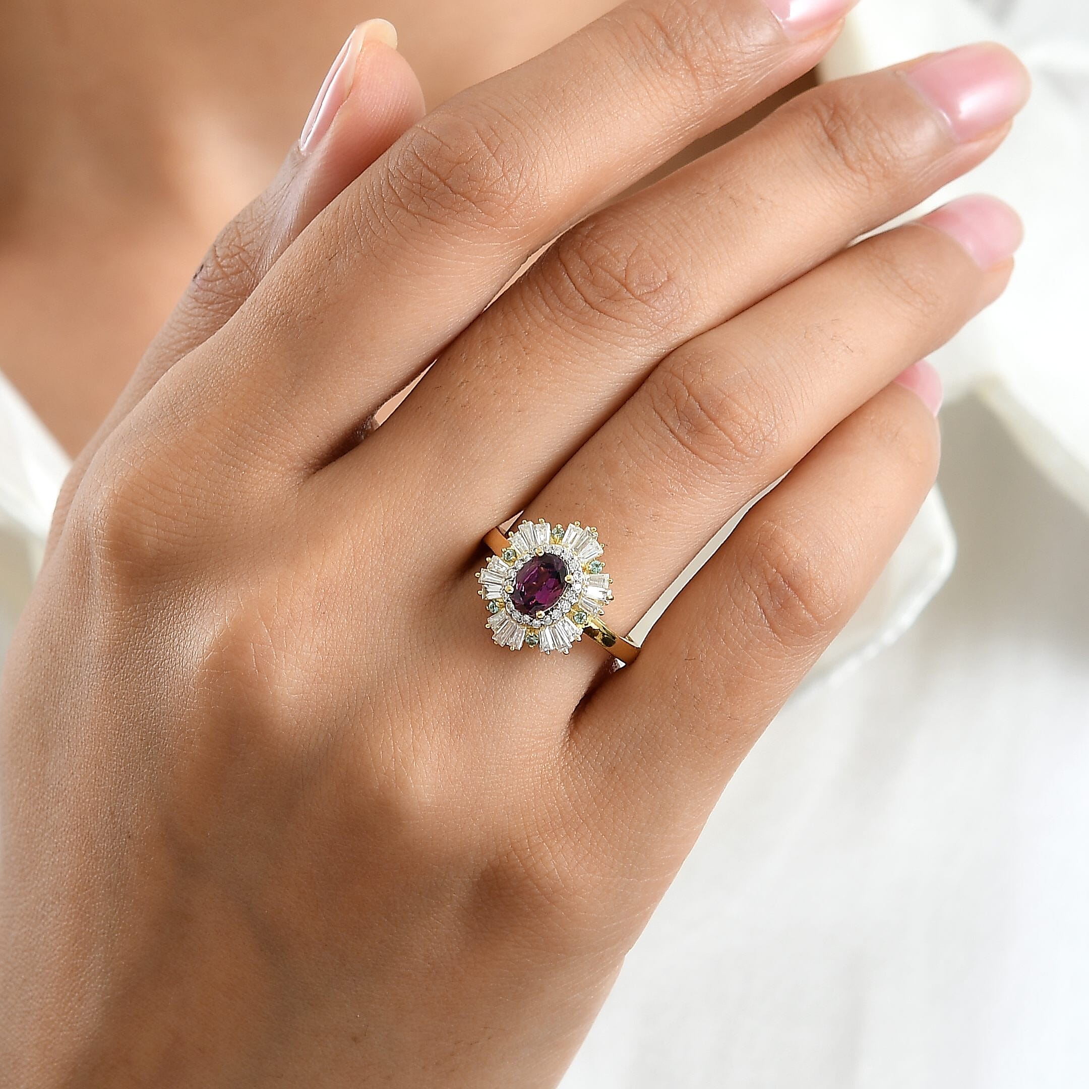 D'Joy AAA Radiant Ember Garnet and Multi Gemstone 1.85 ctw Ring in 18K Vermeil Yellow Gold Over Sterling Silver (Size 6.0)