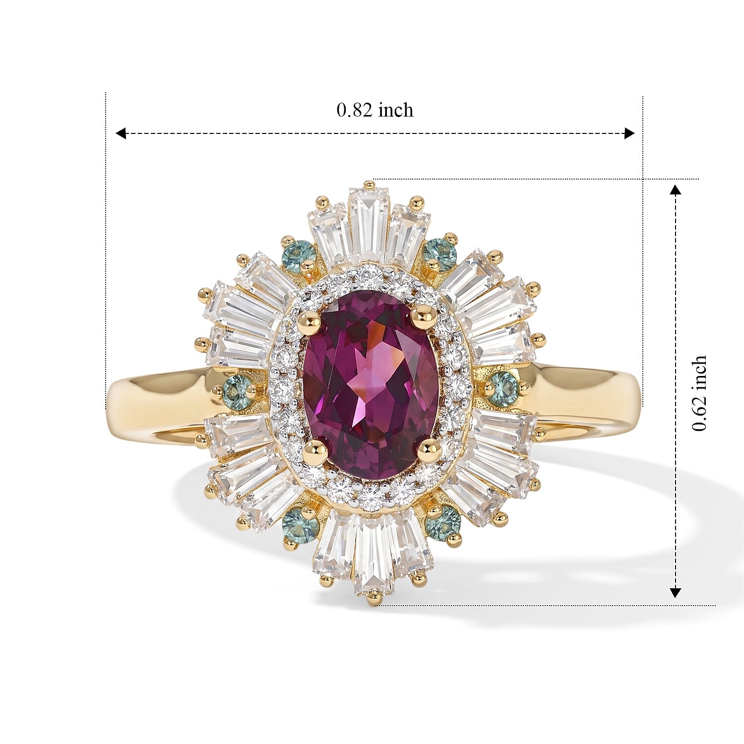 D'Joy AAA Radiant Ember Garnet and Multi Gemstone 1.85 ctw Ring in 18K Vermeil Yellow Gold Over Sterling Silver (Size 6.0)