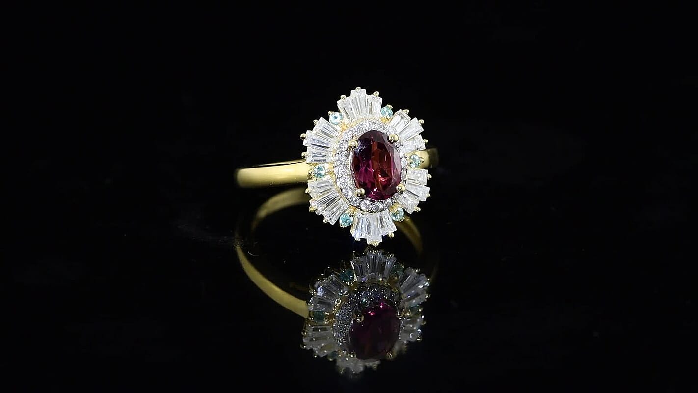 D''Joy AAA Radiant Ember Garnet and Multi Gemstone 1.85 ctw Ring in 18K Vermeil Yellow Gold Over Sterling Silver (Size 7.0)