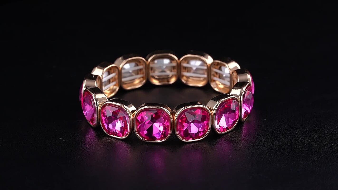 Fuchsia Glass Stretch Bracelet in Goldtone (6.75-7.25In)