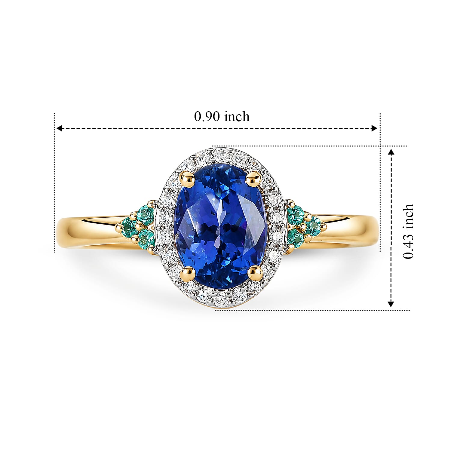 Luxoro Premium Tanzanite, Paraiba Tourmaline and Diamond (I2) 1.65 ctw Blue Light Halo Ring in 10K Yellow Gold (Size 6.0)