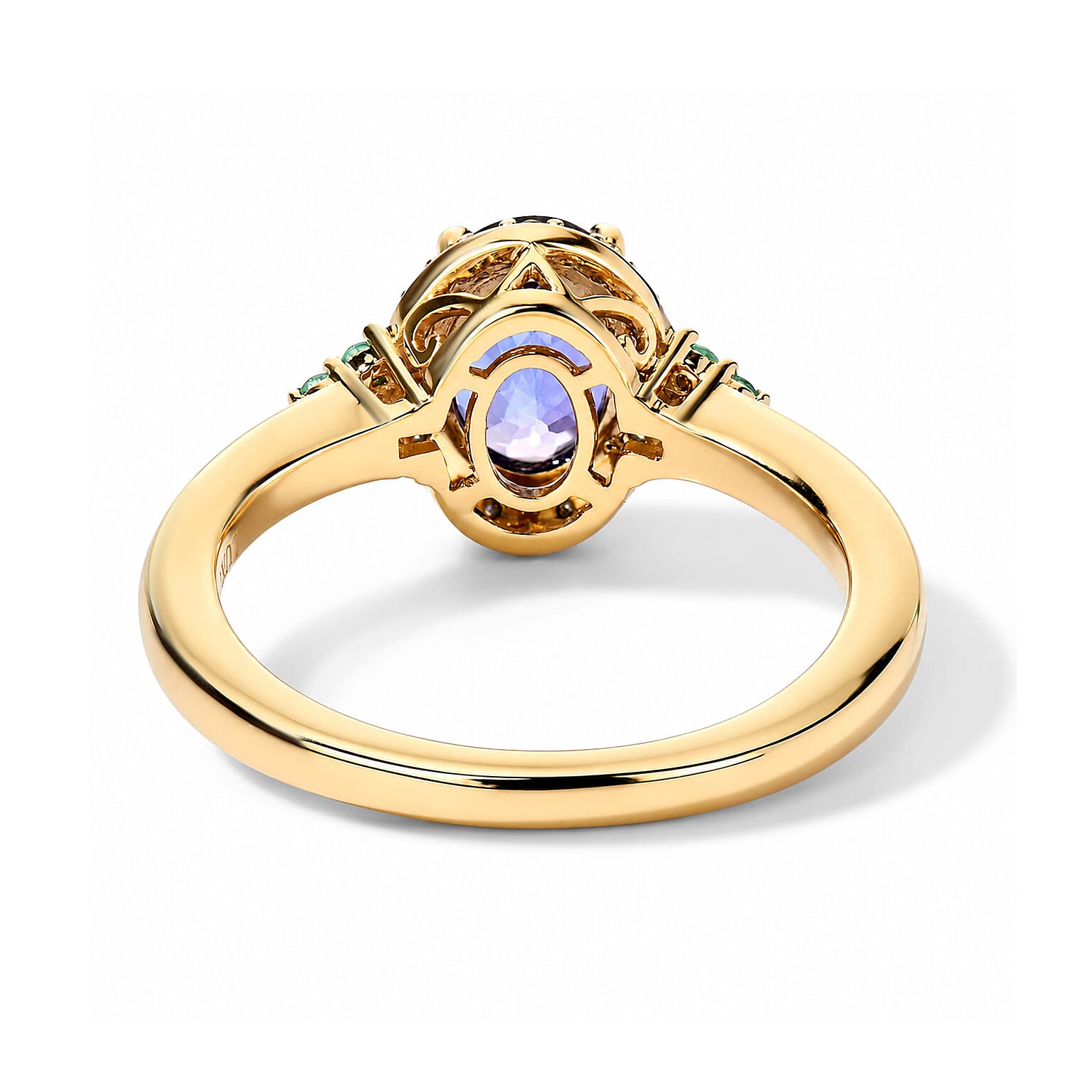 Luxoro Premium Tanzanite, Paraiba Tourmaline and Diamond (I2) 1.65 ctw Blue Light Halo Ring in 10K Yellow Gold (Size 7.0)