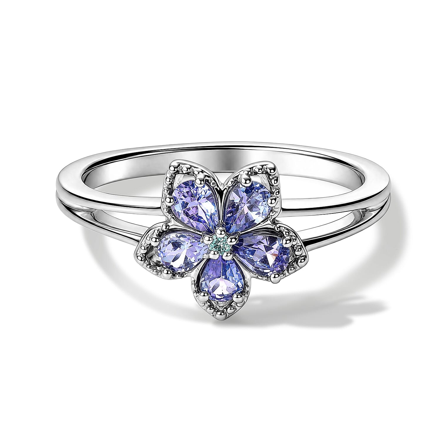 D'Joy Tanzanite and Paraiba Tourmaline 0.80 ctw Ring in Rhodium Over Sterling Silver (Size 5.0)