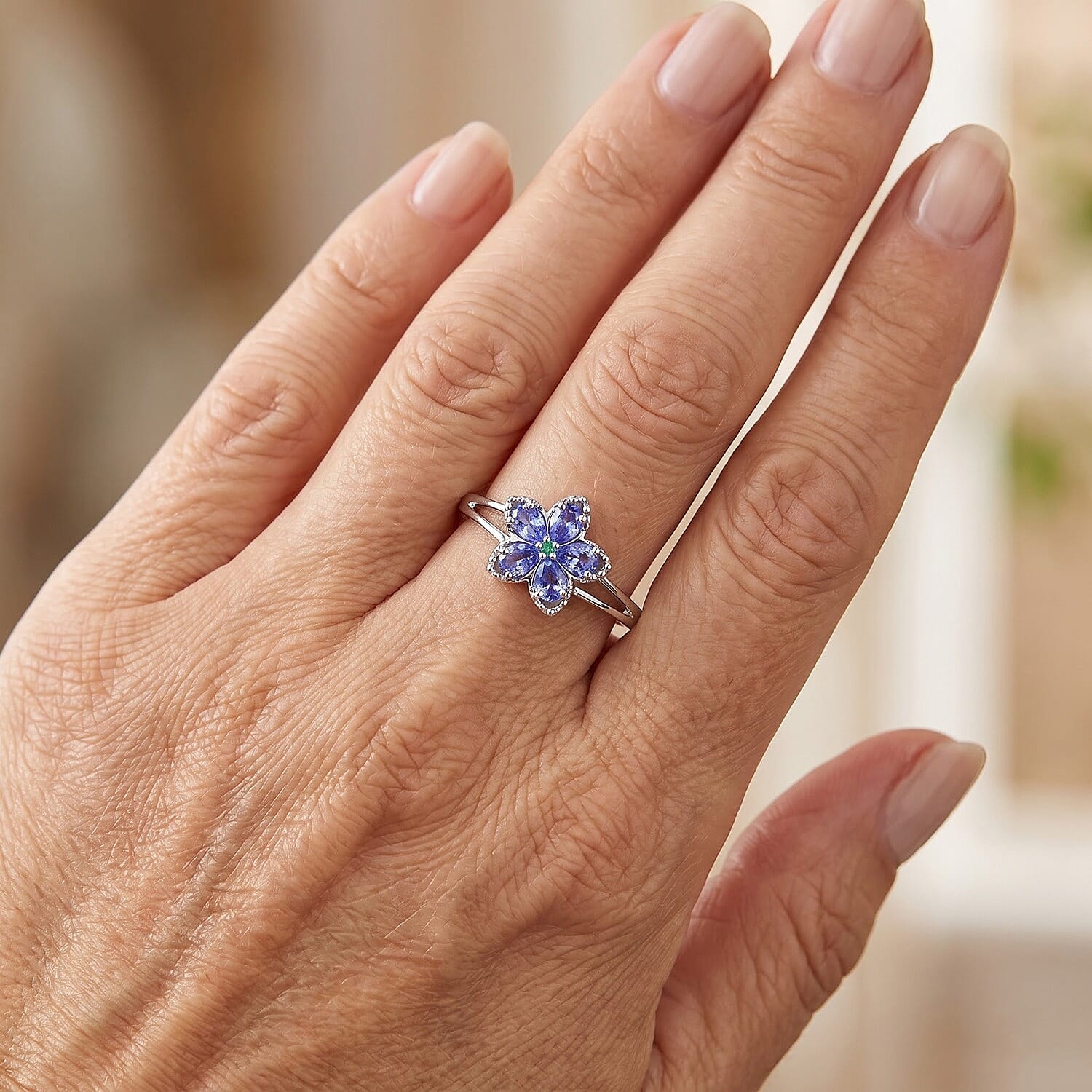 D'Joy Tanzanite and Paraiba Tourmaline 0.80 ctw Ring in Rhodium Over Sterling Silver (Size 5.0)