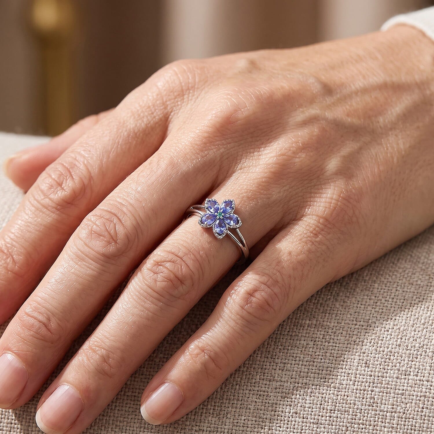 D'Joy Tanzanite and Paraiba Tourmaline 0.80 ctw Ring in Rhodium Over Sterling Silver (Size 5.0)