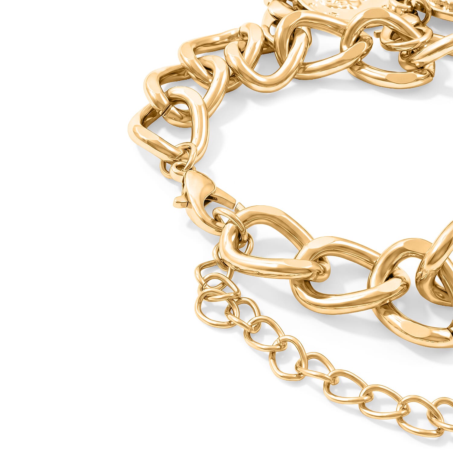 Royal Fortune Removable Coin Charms Austrian Crystal Curb Chain Bracelet with Lion & Sunburst Charms in Goldtone (7.50–9.50In)