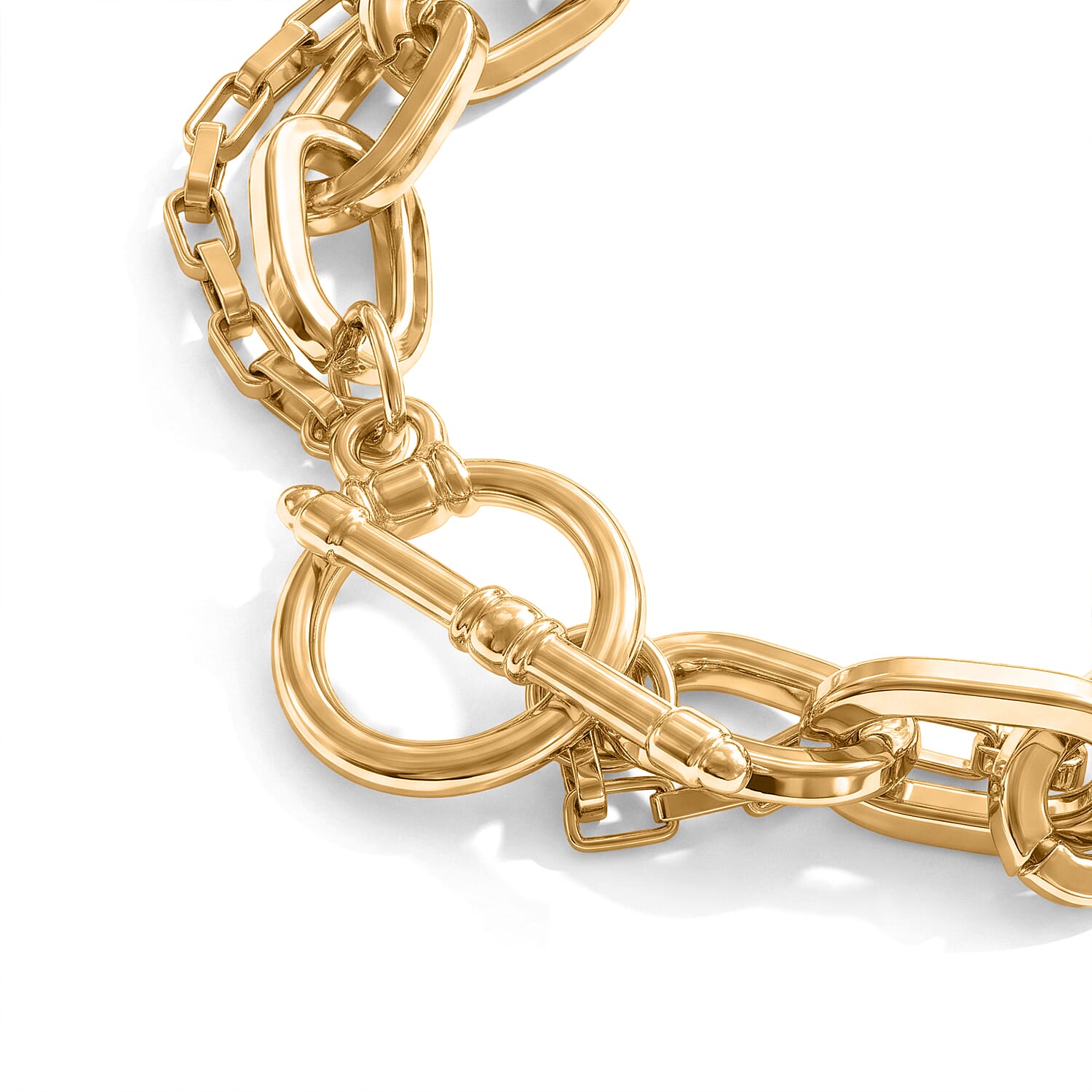 Two-Layer Bracelet with Heart Lock Charms in Goldtone (7.50-9.50In)