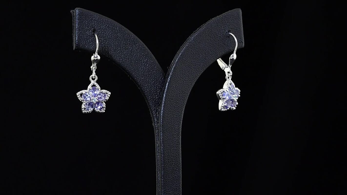 D''Joy Tanzanite, Premium Paraiba Tourmaline Earrings in Rhodium Over Sterling Silver 1.60 ctw