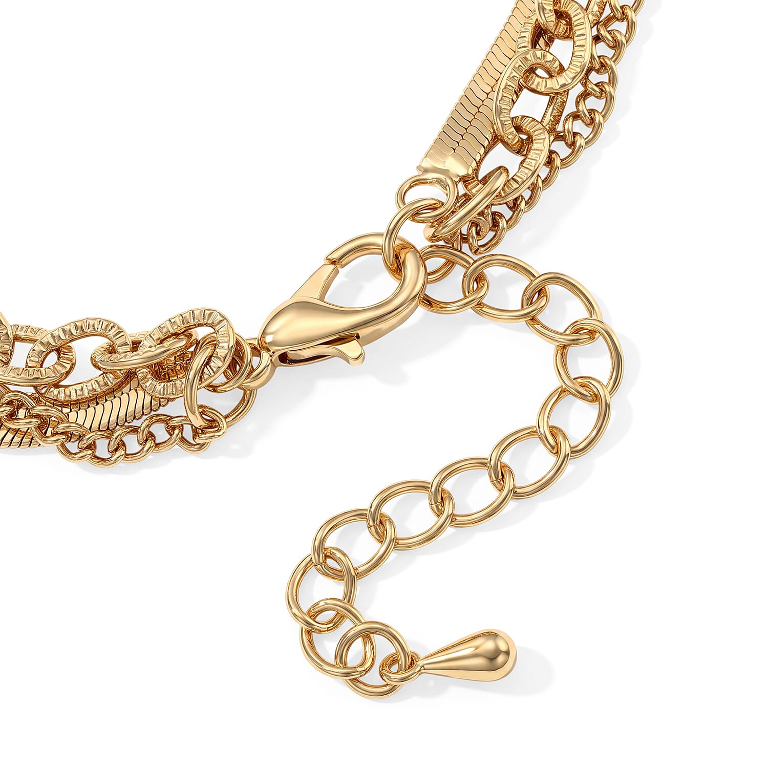 Three-Layer Bracelet with Heart Charm in Goldtone (7.50-9.50In)