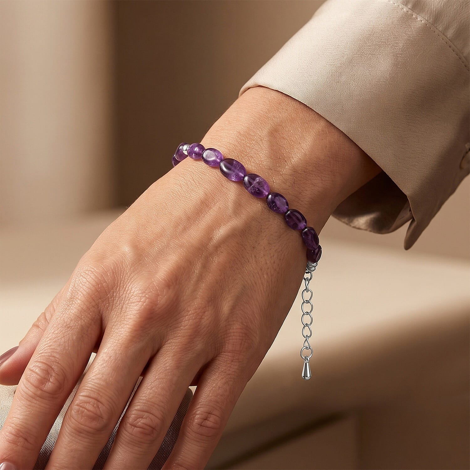 EverTrue Premium African Amethyst 25.00 ctw Bracelet in Stainless Steel (7.25 In)