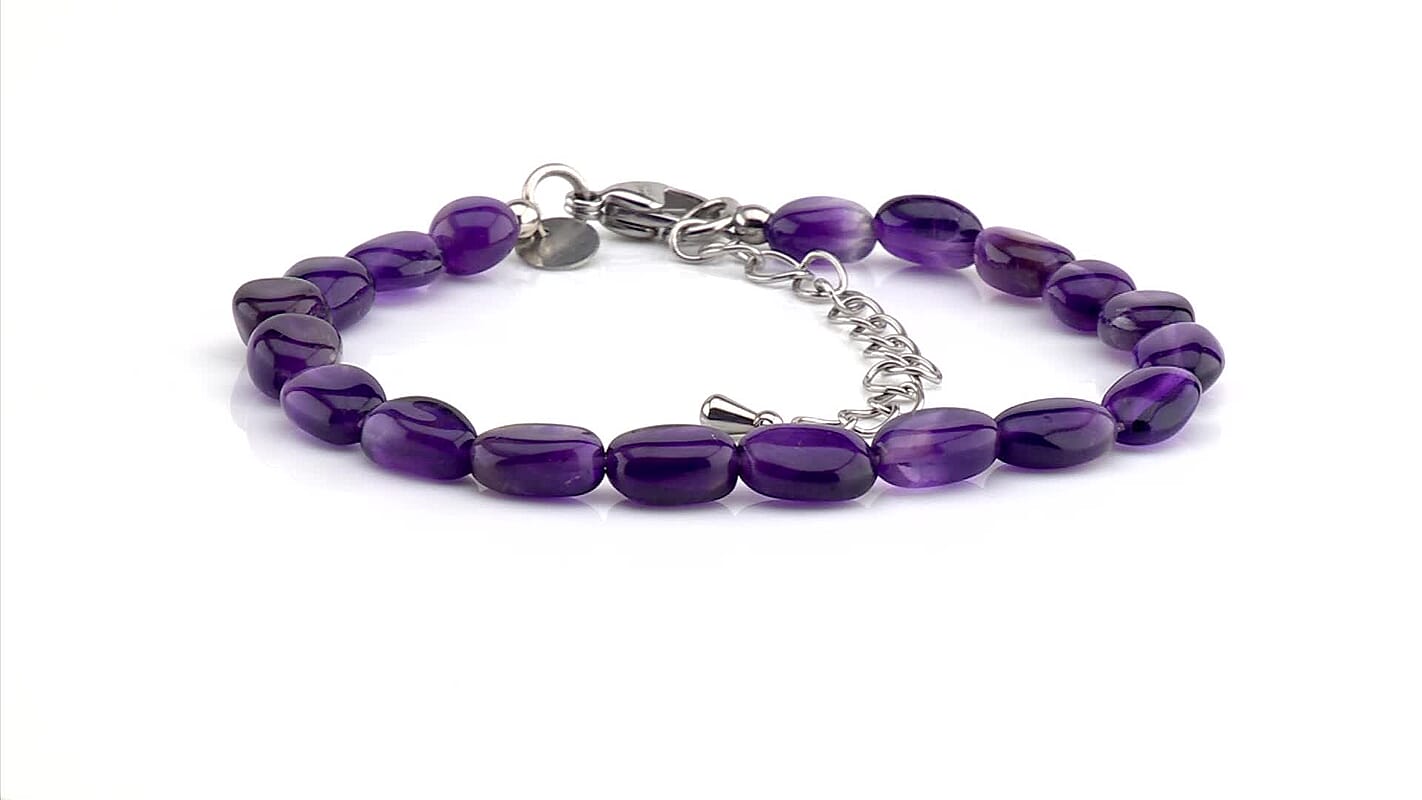 EverTrue Premium African Amethyst Bracelet in Stainless Steel (7.25 In) 25.00 ctw