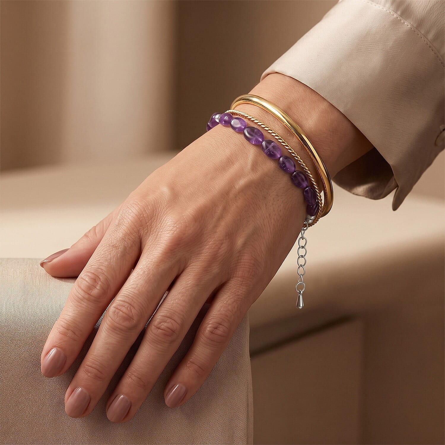 EverTrue Premium African Amethyst 25.00 ctw Bracelet in Stainless Steel (7.25 In)
