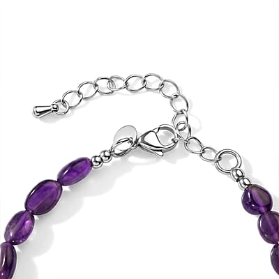 EverTrue Premium African Amethyst 25.00 ctw Bracelet in Stainless Steel (7.25 In)