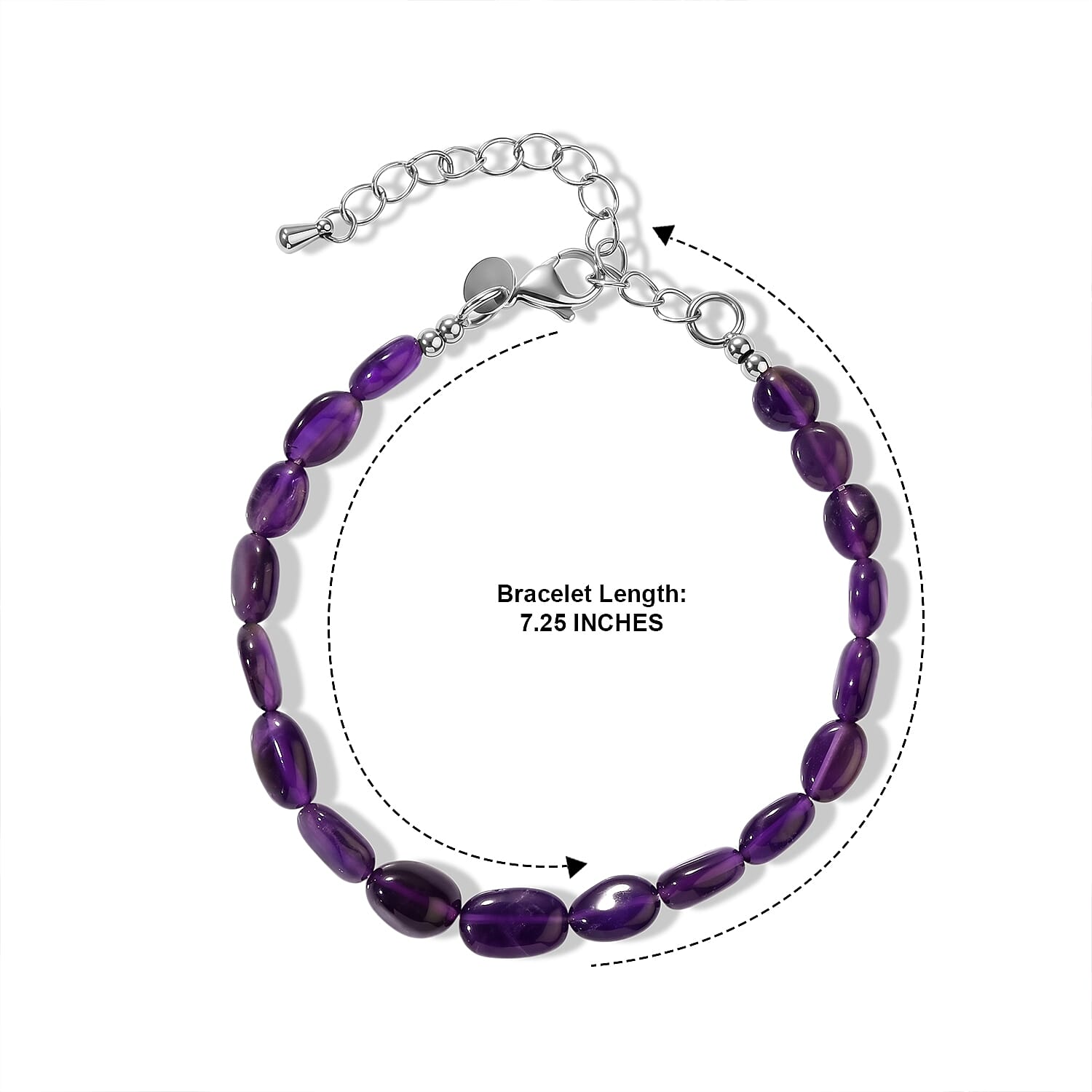 EverTrue Premium African Amethyst 25.00 ctw Bracelet in Stainless Steel (7.25 In)