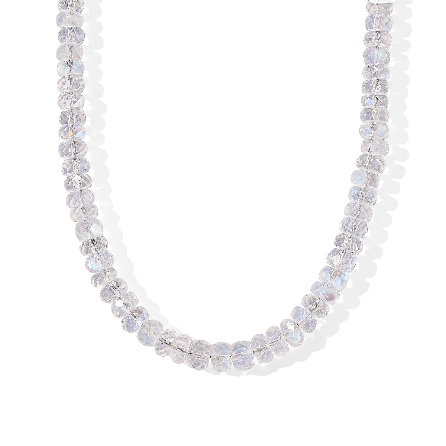 D''Joy AAA Rainbow Moonstone 83.00 ctw Beaded Necklace (18 Inches) in Rhodium Over Sterling Silver