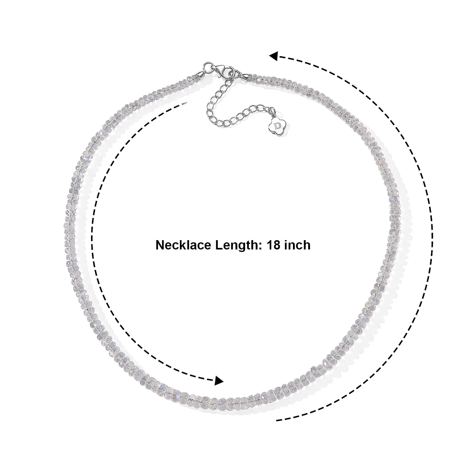 D'Joy AAA Rainbow Moonstone 83.00 ctw Beaded Necklace (18 Inches) in Rhodium Over Sterling Silver
