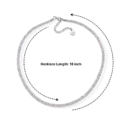 D'Joy AAA Rainbow Moonstone 83.00 ctw Beaded Necklace (18 Inches) in Rhodium Over Sterling Silver