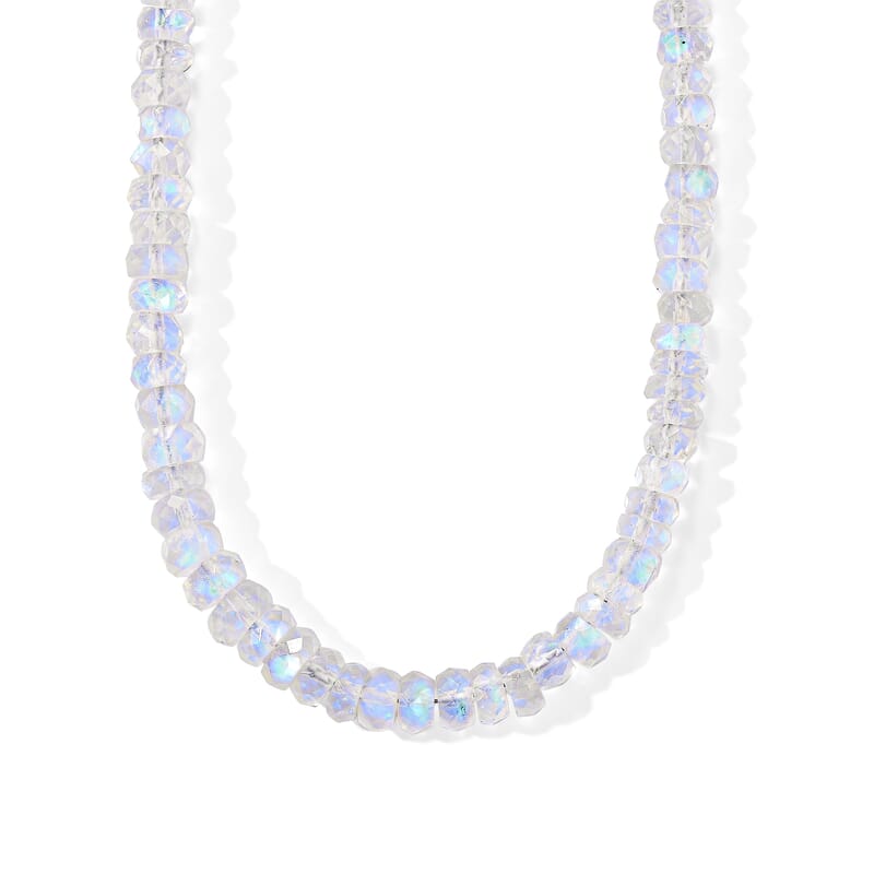 D'Joy Rainbow Moonstone 65.00 ctw Beaded Necklace (18-20 Inches) in Rhodium Over Sterling Silver