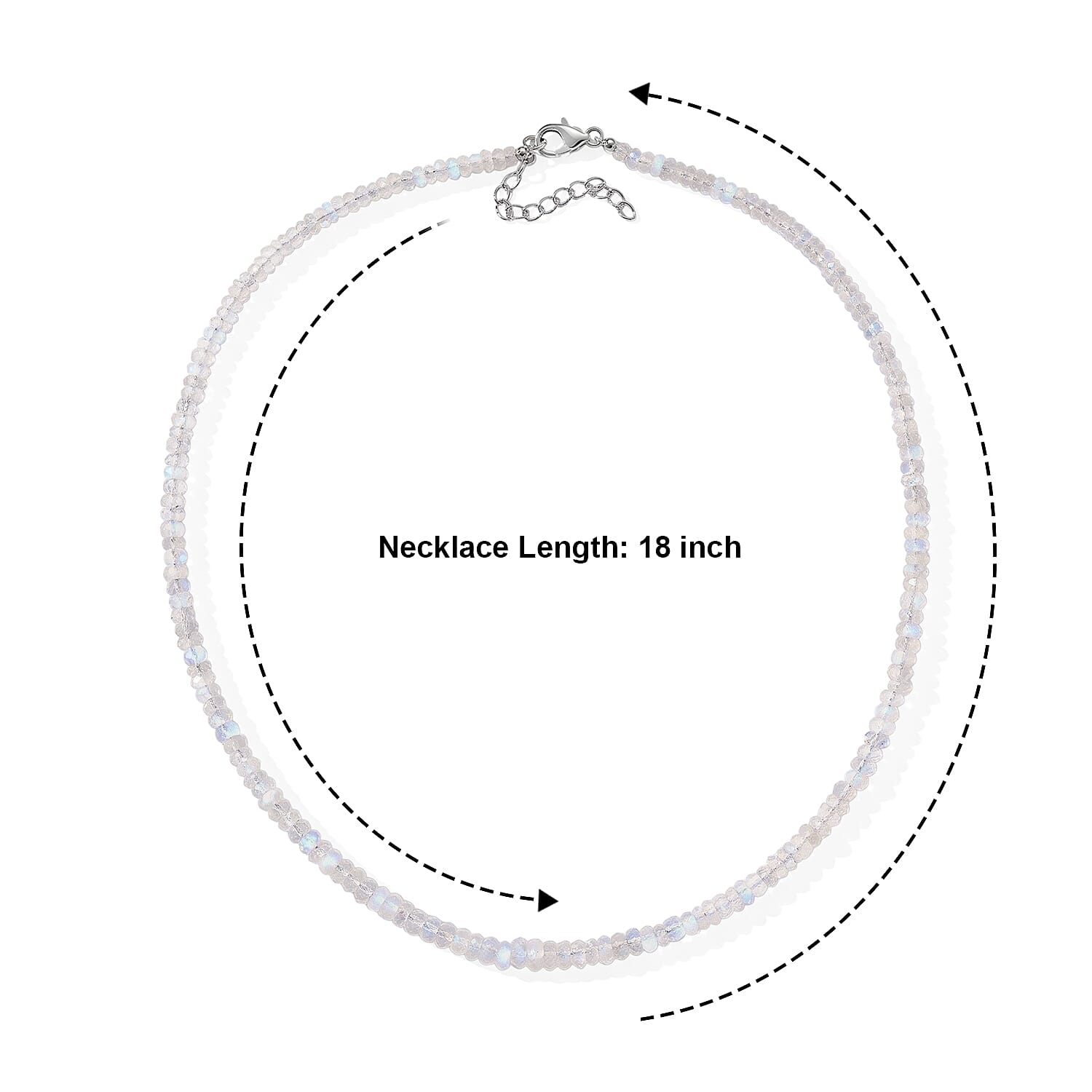 D'Joy Rainbow Moonstone 65.00 ctw Beaded Necklace (18-20 Inches) in Rhodium Over Sterling Silver
