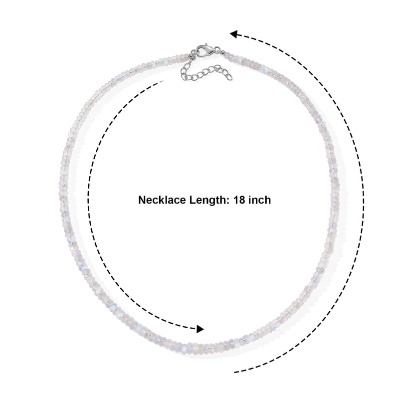 D'Joy Rainbow Moonstone 65.00 ctw Beaded Necklace (18-20 Inches) in Rhodium Over Sterling Silver
