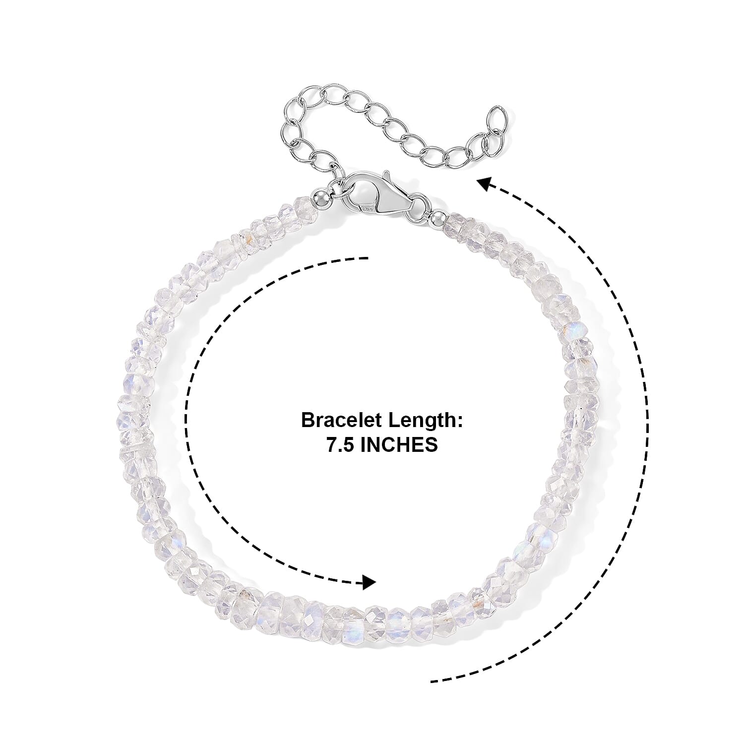 D'Joy Rainbow Moonstone 27.00 ctw Beaded Bracelet in Rhodium Over Sterling Silver (7.25-9.0In)