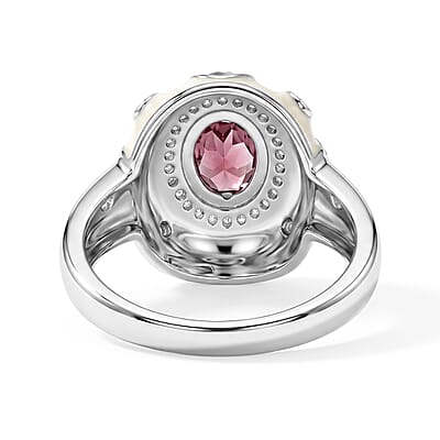 Morro Redondo Pink Tourmaline and Diamond 0.55 ctw White & Black Enamel Ring in Sterling Silver (Size 5.0)