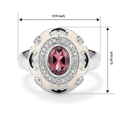 Morro Redondo Pink Tourmaline and Diamond 0.55 ctw White & Black Enamel Ring in Sterling Silver (Size 5.0)