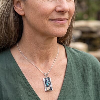 Santa Fe Style Black Onyx and Multi Gemstone 1.20 ctw Kokopelli Pendant without Chain in Sterling Silver