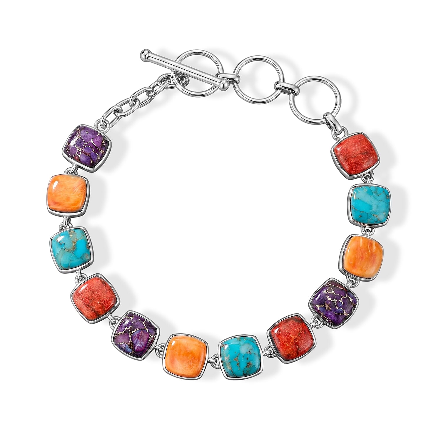 Santa Fe Style Multi Gemstone 19.25 ctw Bracelet in Sterling Silver (7.50 In)
