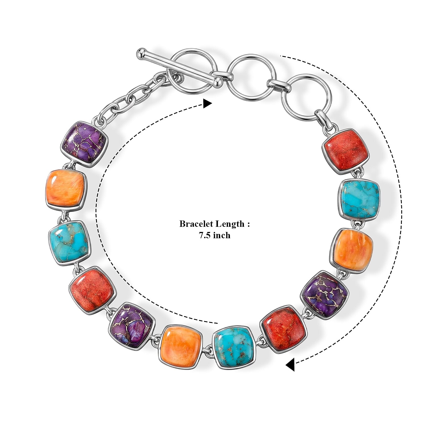 Santa Fe Style Multi Gemstone 19.25 ctw Bracelet in Sterling Silver (7.50 In)