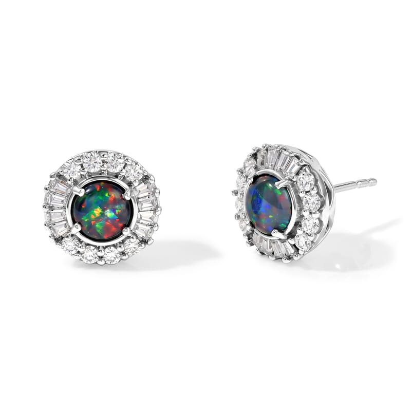 Certified and Appraised D'Joy Premium Australian Black Ridge Opal Triplet and Moissanite 2.15 ctw Earrings in Rhodium Over Sterling Silver