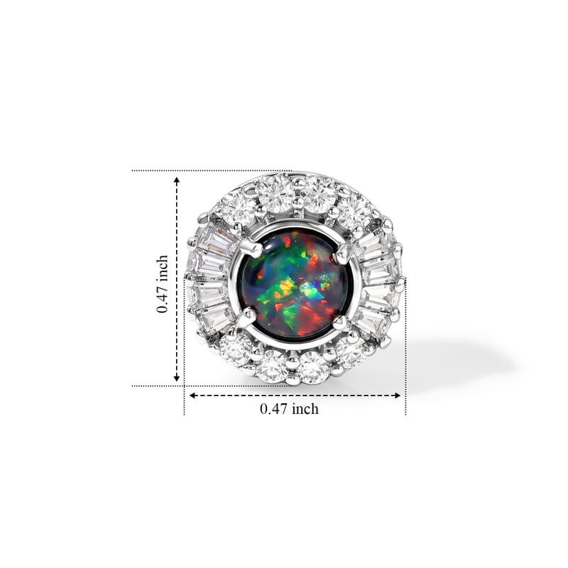 Certified and Appraised D'Joy Premium Australian Black Ridge Opal Triplet and Moissanite 2.15 ctw Earrings in Rhodium Over Sterling Silver