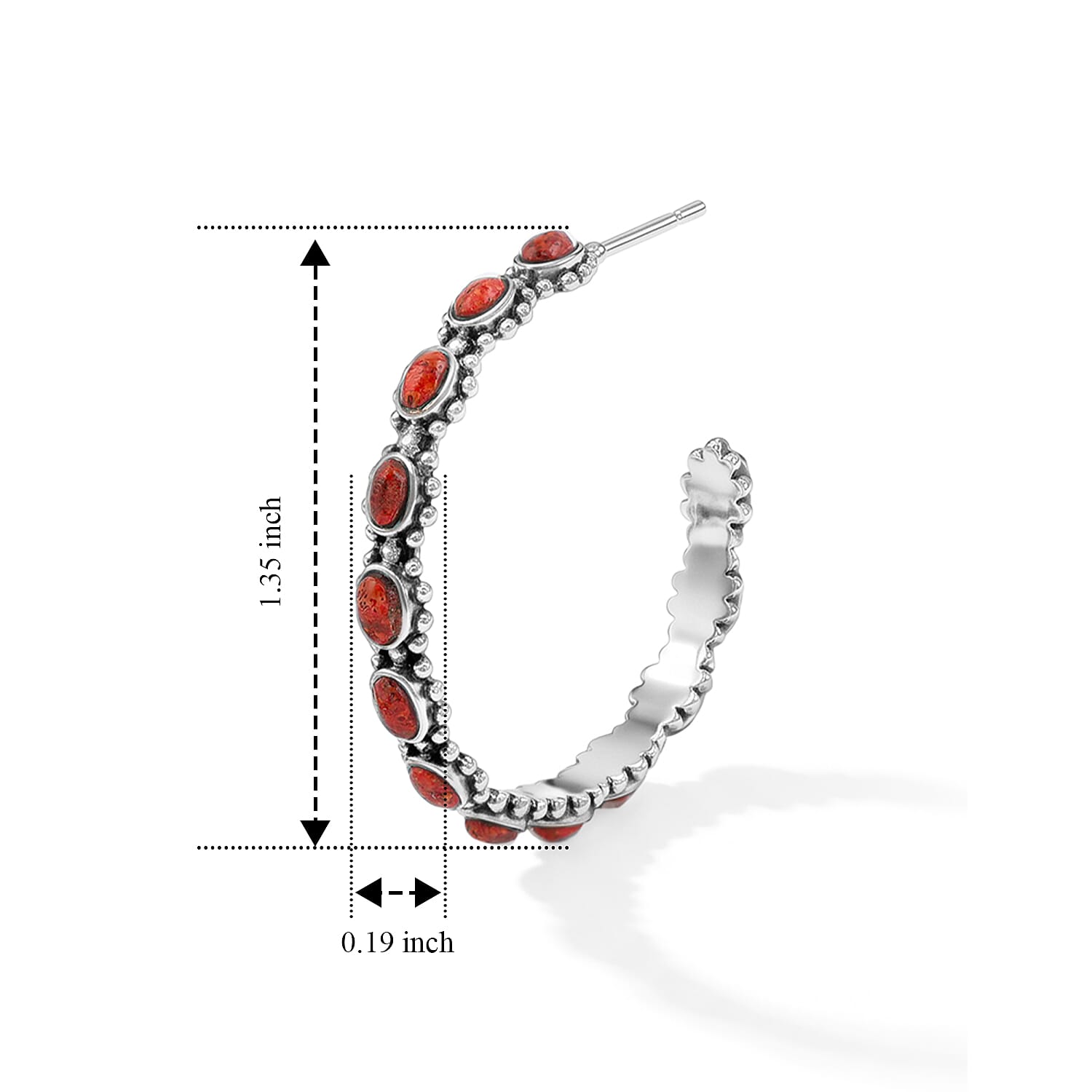 Santa Fe Style Red Spiny Oyster Shell Earrings in Sterling Silver