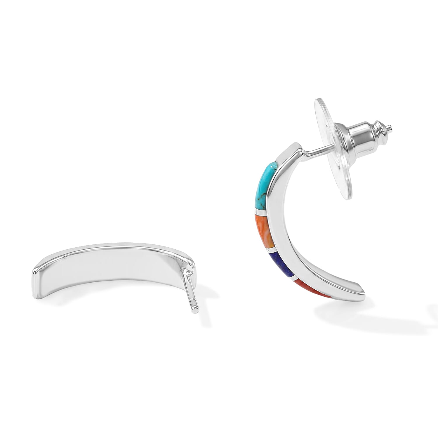 Santa Fe Style Multi Gemstone 75.00 ctw Earrings in Sterling Silve