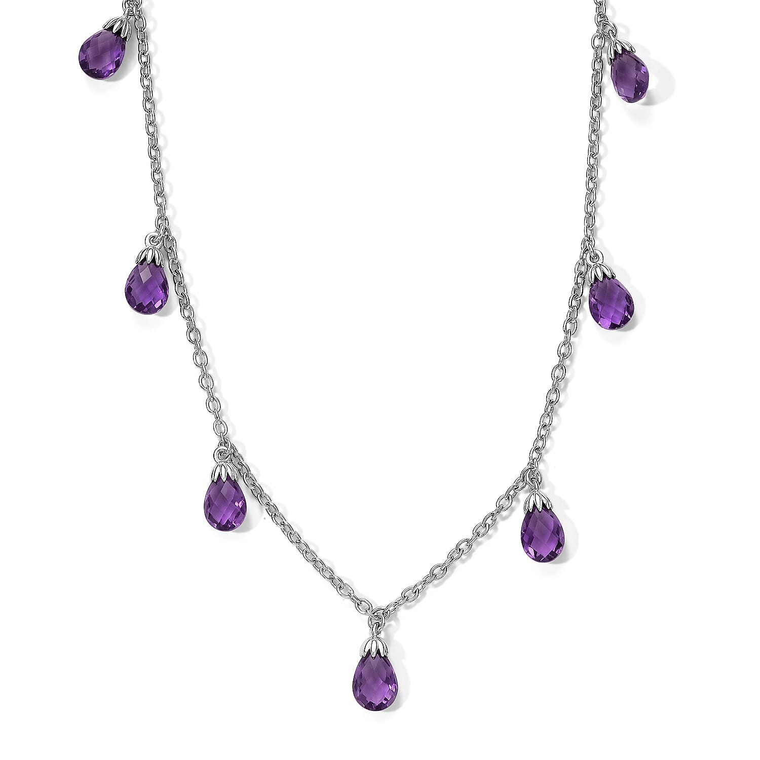 EverTrue Mashamba Amethyst Violet Petal Scatter Necklace (18 Inches) in Platinum Bond 11.10 ctw