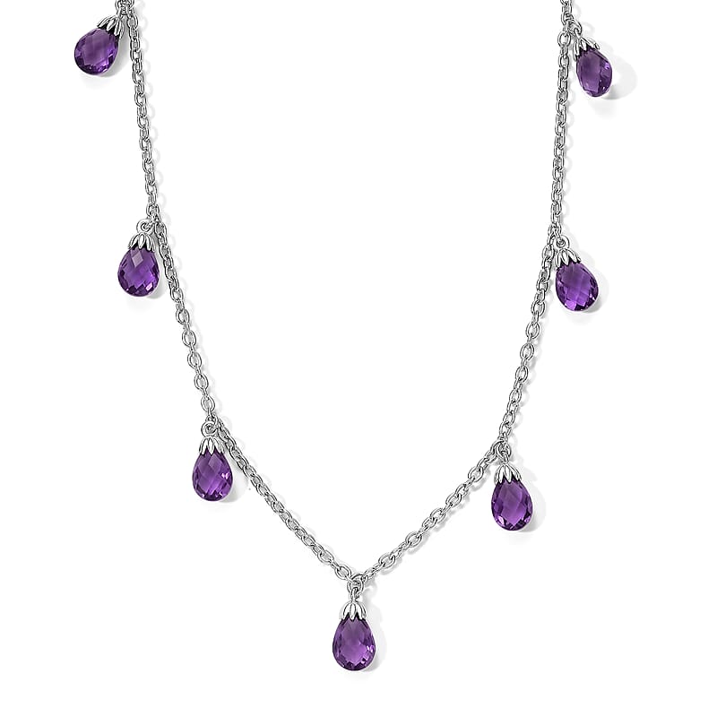 EverTrue Mashamba Amethyst 11.10 ctw Violet Petal Scatter Necklace in Platinum Bond 18 Inches