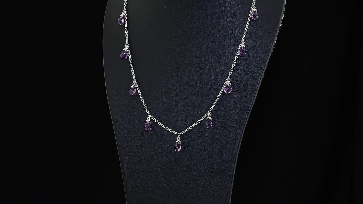 EverTrue Mashamba Amethyst Violet Petal Scatter Necklace (18 Inches) in Platinum Bond 11.10 ctw