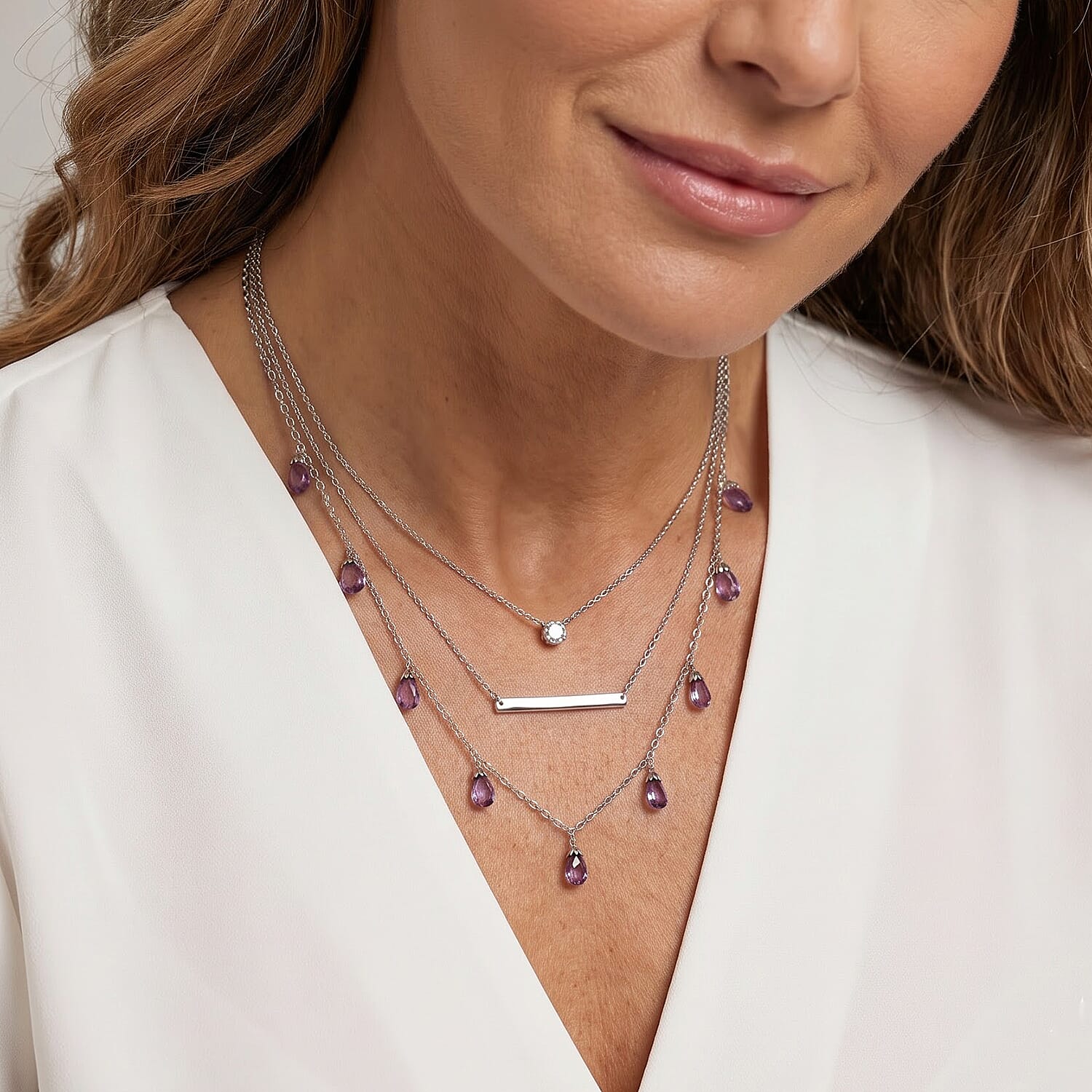EverTrue Mashamba Amethyst 11.10 ctw Violet Petal Scatter Necklace in Platinum Bond 18 Inches
